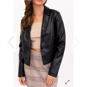 Le Lis Vegan Leather Cropped Black Blazer Jacket Women’s Large